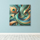 Pauwveren in Abstracte Stroom Canvas Kunst (Insitu (Houten vloer))