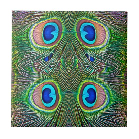 Pauwveren Kaleidoscoop Print Tegeltje (Voorkant)