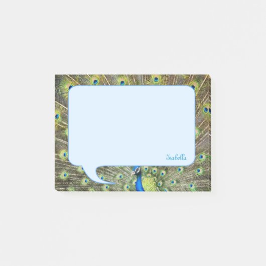 Pauwveren & kalligrafie op lichtblauw post-it® notes (Voorkant)