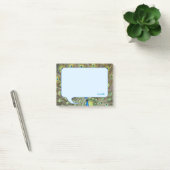 Pauwveren & kalligrafie op lichtblauw post-it® notes (Kantoor)