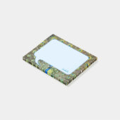 Pauwveren & kalligrafie op lichtblauw post-it® notes (Schuin)