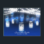 Pauwveren, Metselpot & Lichtjes Save the Date Aankondigingskaart<br><div class="desc">Pauwveren,  Metselpot & Lichtjes Save the Date Ansichtkaart. Gepersonaliseerd voor elke gelegenheid.</div>