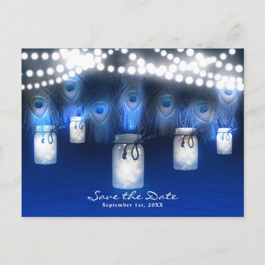 Pauwveren, Metselpot & Lichtjes Save the Date Aankondigingskaart (Voorkant)