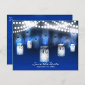 Pauwveren, Metselwerkpot & Lichten Save the Date Aankondigingskaart (Voorkant / Achterkant)