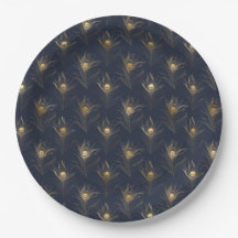 Pauwveren Navy Blauwe Gouden Print Stijlvol