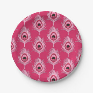 Pauwveren, Pastelroze op Fuchsia Roze Papieren Bordje