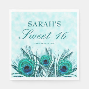 Pauwveren Sweet 16 Glitterende Veren Servet