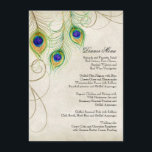 Pauwveren Zwart Damast Huwelijksstationery Menu<br><div class="desc">KLEURENPALET: Zwart, lichtbruin, crème, goud, blauw, groen en paars. ONTWERPVERZAMELING: Bijpassende menu kaart voor een formeel evenement of receptiediner. Dit is onderdeel van een complete set trouwuitnodigingen met bijpassende producten. Deze moderne, eigentijdse uitnodigingen met pauwenveren zijn trendy, elegant en chic. De kunst is afkomstig van originele aquarel kunst handgeschilderd door...</div>