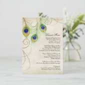 Pauwveren Zwart Damast Huwelijksstationery Menu (Staand voorkant)