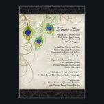 Pauwveren Zwart Damast Huwelijksstationery Menu<br><div class="desc">KLEURENPALET: Zwart, lichtbruin, crème, goud, blauw, groen en paars. ONTWERPVERZAMELING: Bijpassende formele uitnodigingskaart of dinermenukaart. Dit is onderdeel van een complete verzameling trouwerij-uitnodigingen. Deze moderne, eigentijdse pauwenveer-uitnodigingen zijn trendy, elegant en chic. De kunst is afkomstig van originele aquarel handgeschilderd door Audrey Jeanne Roberts. Er is een achtergrond van gestructureerde, theekleurige,...</div>