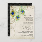 Pauwveren Zwart Damast Trouw Uitnodigingen (Voorkant / Achterkant)