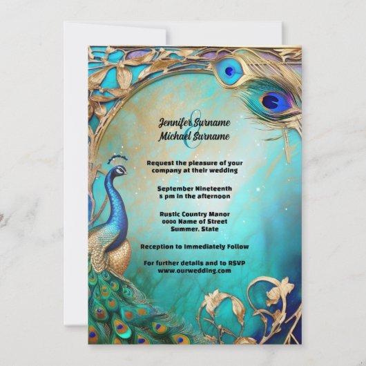 pauwvogelveren art nouveau kaart (Voorkant)