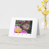 Pauze Kaart: Monarch op Pink Zinnia Kaart (Gele Bloem)
