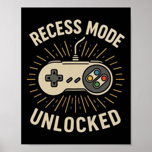 Pauze Modus Ontgrendeld Retro School Gamer Control Poster (Voorkant)