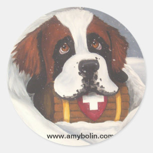 Pauze tijd Sint Bernards, Hond, Sint Bernard Ronde Sticker