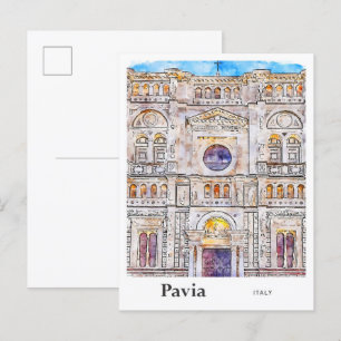 Pavia Italië Travel Waterverf Hand getekend Briefkaart