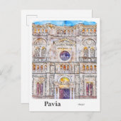 Pavia Italië Travel Waterverf Hand getekend Briefkaart (Voorkant / Achterkant)