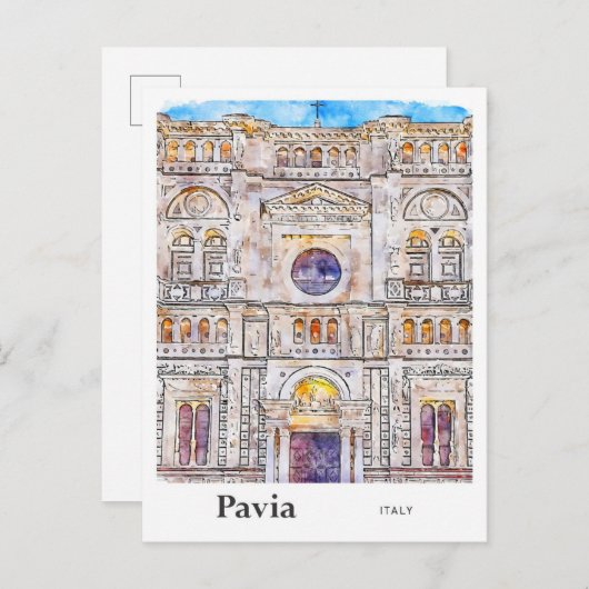Pavia Italië Travel Waterverf Hand getekend Briefkaart (Voorkant / Achterkant)