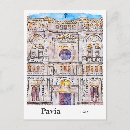 Pavia Italië Travel Waterverf Hand getekend Briefkaart (Voorkant)