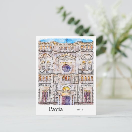 Pavia Italië Travel Waterverf Hand getekend Briefkaart (Staand voorkant)
