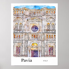 Pavia Italië Travel Waterverf Hand getekend Poster