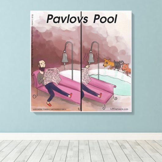 Pavlov's Pool Funny Cartoon Canvas Afdruk (Insitu (Houten vloer))