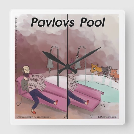 Pavlov's Pool Funny Psychology Cartoon Vierkante Klok (Voorkant)