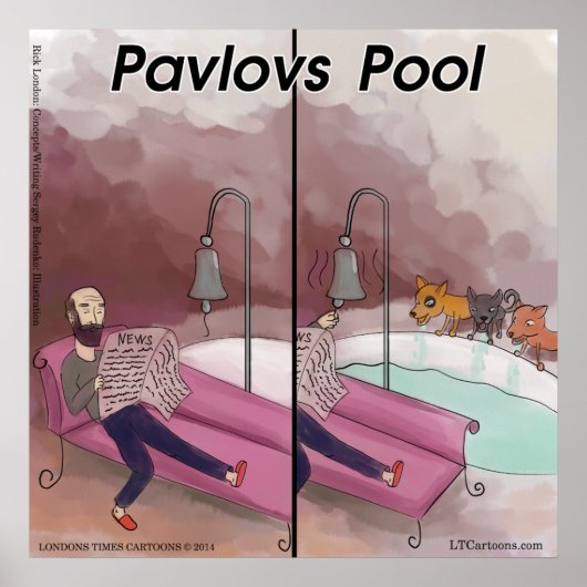Pavlov's Pool Grappige Cartoon Poster (Voorkant)