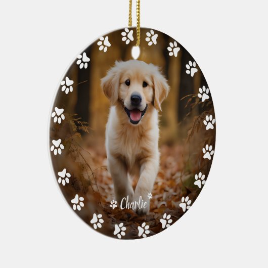 Paw afdrukken en aangepaste Schattigee huisdier fo Keramisch Ornament (Rechts)