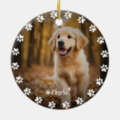 Paw afdrukken en aangepaste Schattigee huisdier fo Keramisch Ornament (Achterkant)