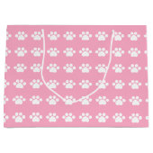 Paw afdrukken op roze achtergrond groot cadeauzakje (Voorkant)