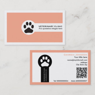 Paw and QR code peach Vet/Veterinary Clinic  Visitekaartje
