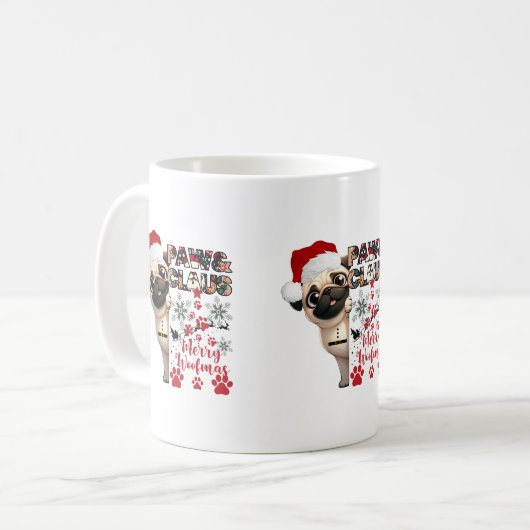 Paw Claus Pug in Santa Hat Snowflakes Hondenliefhe Koffiemok (Voorkant links)