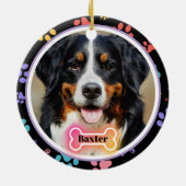 Paw Drukt Aangepaste Pet Foto en Naam Keramisch Ornament (Achterkant)
