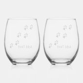 Paw drukt kruising met persoonlijke tekst af wijnglas zonder voet (Achterkant)