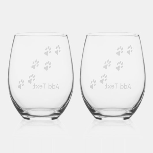 Paw drukt kruising met persoonlijke tekst af wijnglas zonder voet (Achterkant)