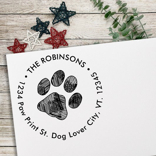 Paw Drukt Nieuw Adres Bewegend Ronde van het Adres Zelfinktende Stempel
