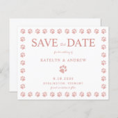 Paw Drukt Roos Gold sparen de Datum Uitnodiging (Voorkant / Achterkant)