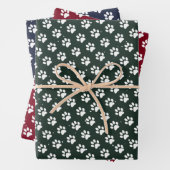 Paw Drukt sneeuwblauw met groene kerst Inpakpapier Vel (In situ)