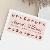 Paw drukt zwart op roze bruin  script terug etiket