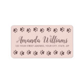 Paw drukt zwart op roze bruin script terug etiket (Voorkant)