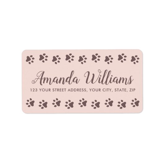 Paw drukt zwart op roze bruin  script terug etiket (Voorkant)