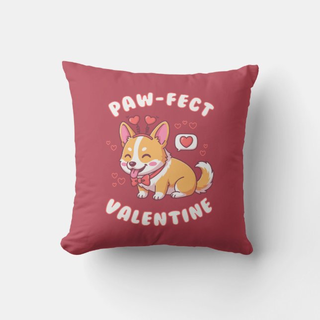 Paw-Fect Valentine - Corgi Dog Valentine Gift Kussen (Voorkant)