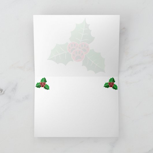 Paw Holly Leaves Christmas Blank Add Text Bedankkaart (Binnen)