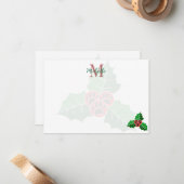 Paw Holly Leaves Christmas Custom Monogram Notitiekaartje (Voorkant / Achterkant in situ)