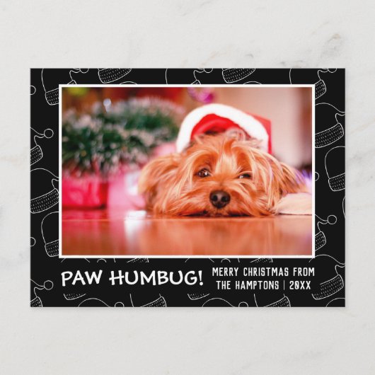 Paw Humbug Pet Foto Black Santa Hat Feestdagenkaart (Voorkant)