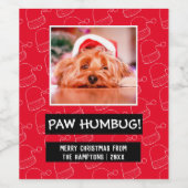 Paw Humbug Pet Foto Rood en Zwart Kerstmis Wijn Etiket (Enkel label)