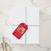 Paw Humbug Pet Foto Rood kerstfeest Cadeaulabel (Met Touw)