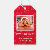 Paw Humbug Pet Foto Rood kerstfeest Cadeaulabel (Voorkant)