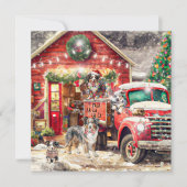 Paw-la-la-la-la, Kerstmis, Aussie Honden, Rode Vra Feestdagenkaart (Voorkant)